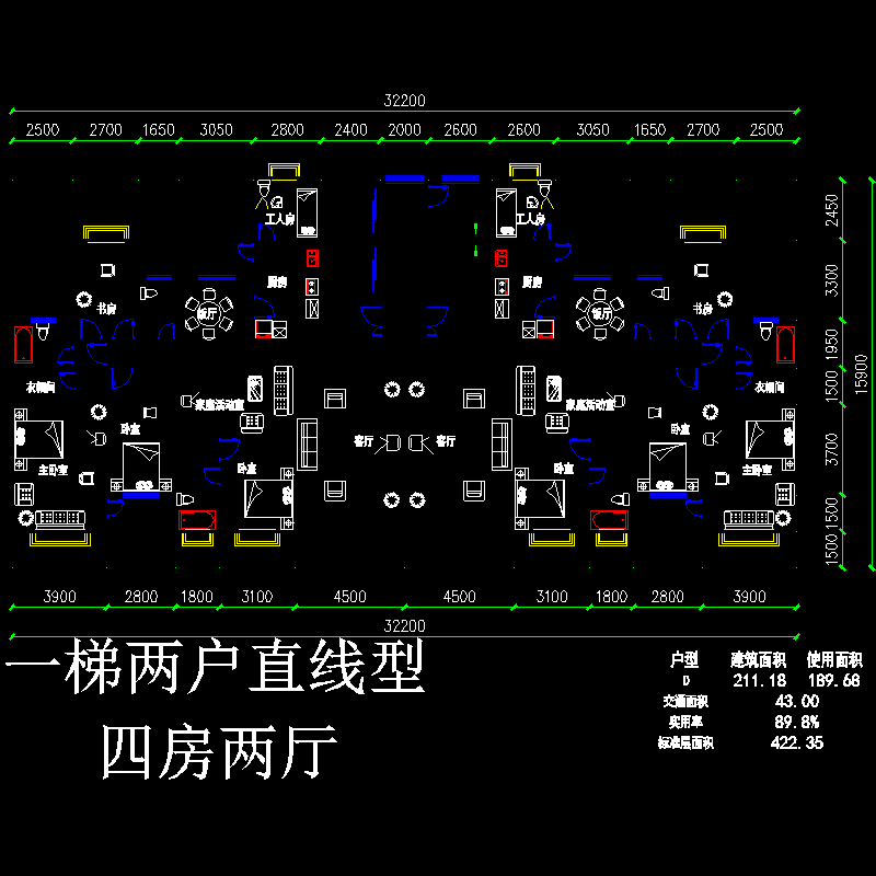 板式高层一梯两户户型图纸.dwg - 1