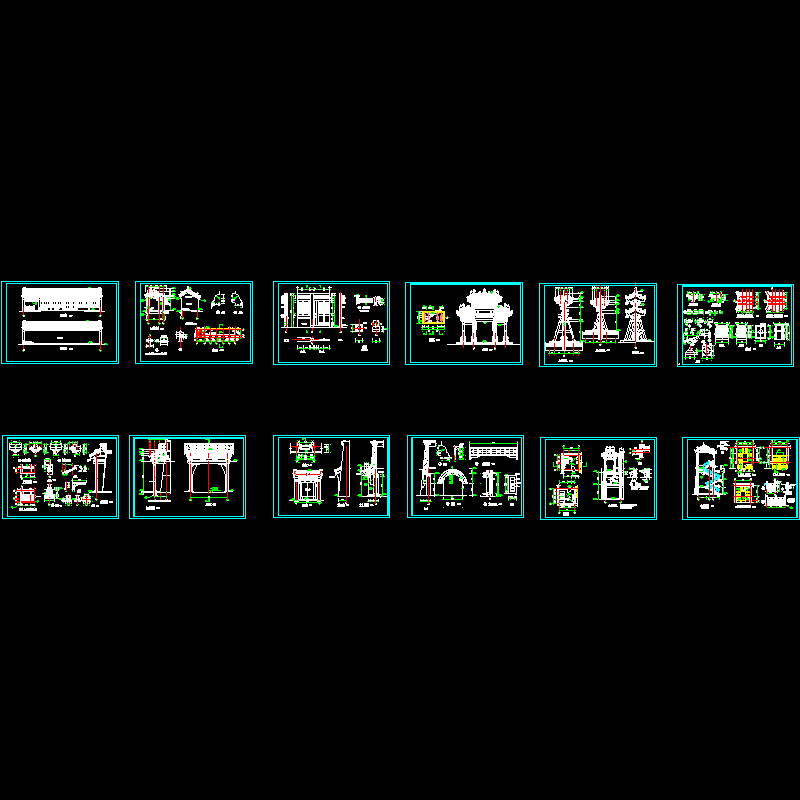 古牌楼建筑设计CAD图纸，共12张图纸.dwg - 1