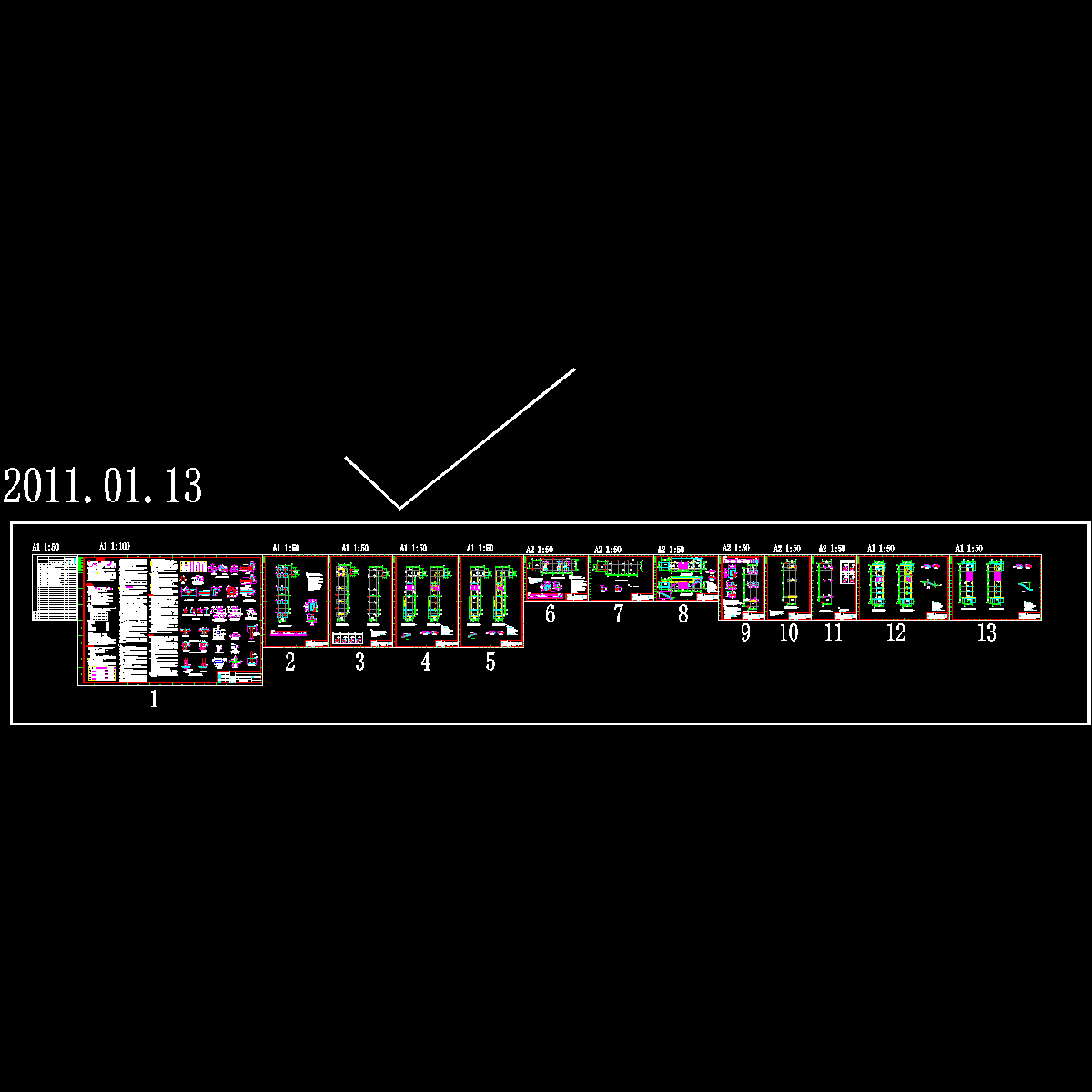 各楼之间框架结构连廊结构CAD施工图纸.dwg - 1