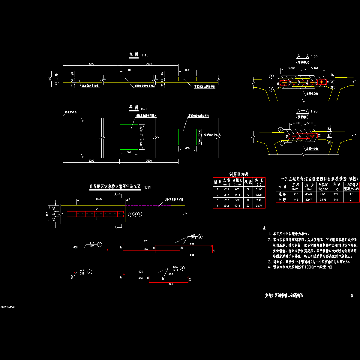 桥梁负弯矩区钢束槽口钢筋构造设计图纸.dwg - 1