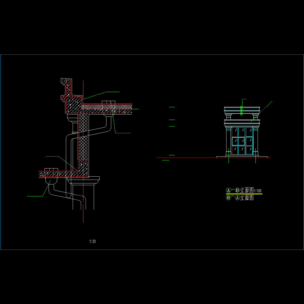 法式雨蓬线脚与排水设施做法CAD详图纸.dwg - 1