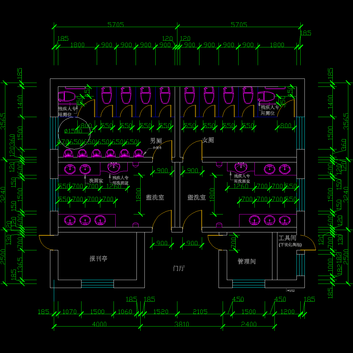 公园公共厕所设计方案和sketchup模型_cad平面图 - 1