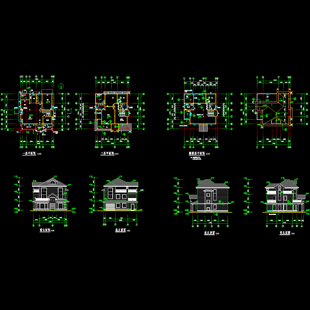 中式风格独栋别墅建筑施工图纸设计_平面图_cad - 1