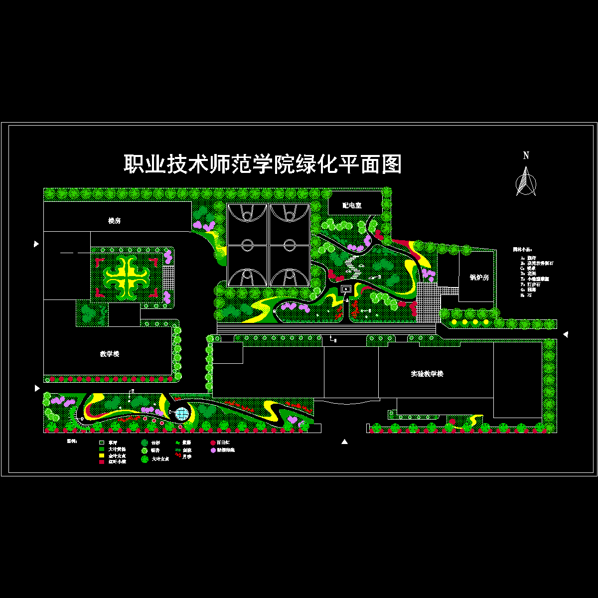 职业技术师范学院绿化平面CAD图纸 - 1