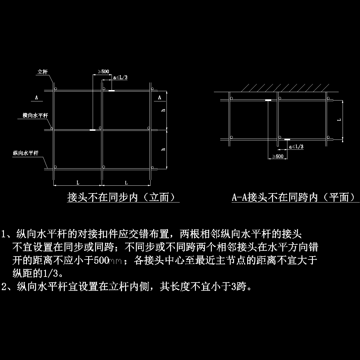 脚手架纵向水平杆对接接头布置图纸cad - 1