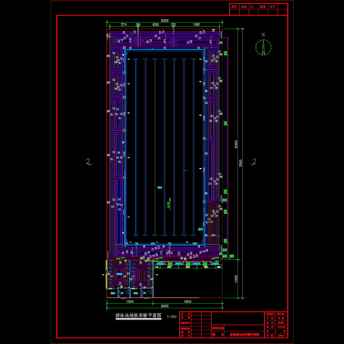 游泳池地板采暖平面CAD施工图纸 - 1