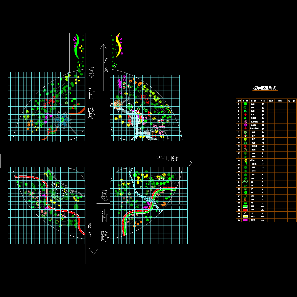 道路十字路口绿化CAD初设图纸 - 1