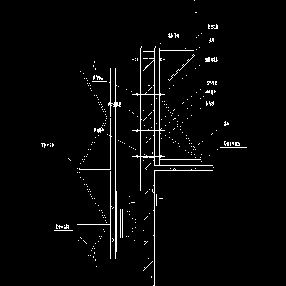 外墙组合钢模板爬架处支设示意图纸cad - 1