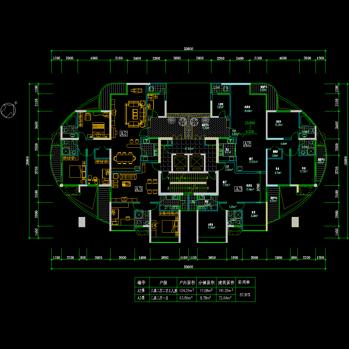 一梯四户复式带花园户型（141/73/141/73）_CAD - 1